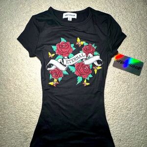 Eternal Y2K 2000 Black Graphic Flower Tee